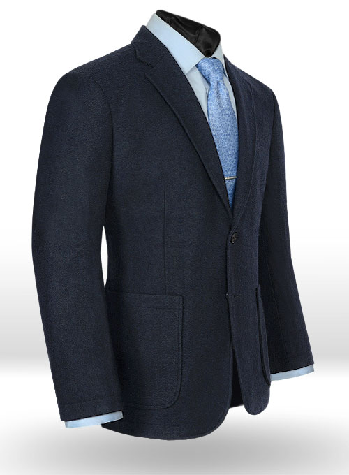 Deep Blue Herringbone Tweed Parker Style Sports Coat - Click Image to Close