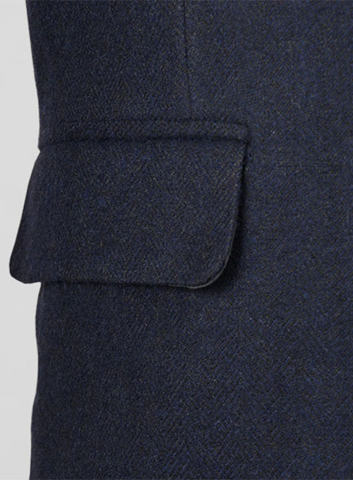 Deep Blue Herringbone Tweed Jacket - Click Image to Close