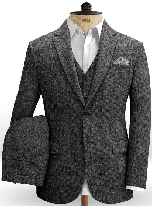 Harris Tweed Dark Gray Herringbone Suit