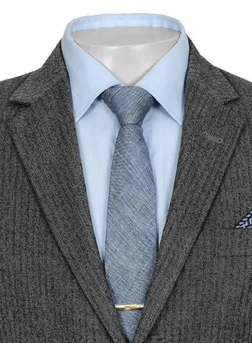 Herringbone Gray Flannel Wool Suit - Click Image to Close