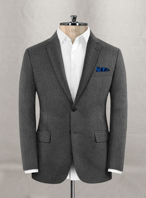 Herringbone Gray Flannel Wool Suit - Click Image to Close