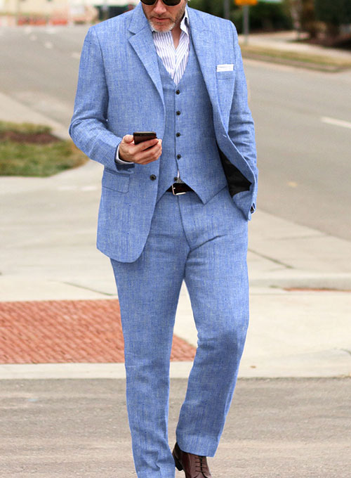 Italian Nile Blue Linen Suit