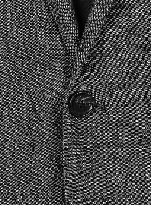 Italian Black Chambray Linen Leather Patch Jacket