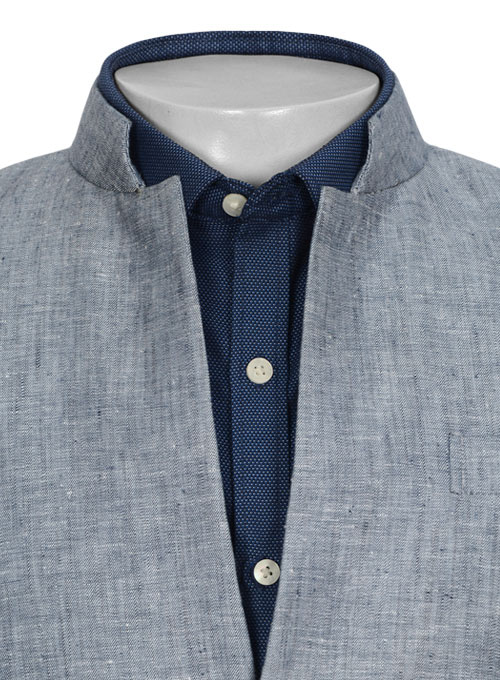 Italian Celeste Blue Linen Mandarin Style Jacket