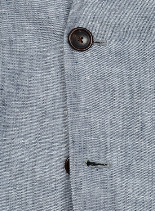 Italian Celeste Blue Linen Mandarin Style Jacket