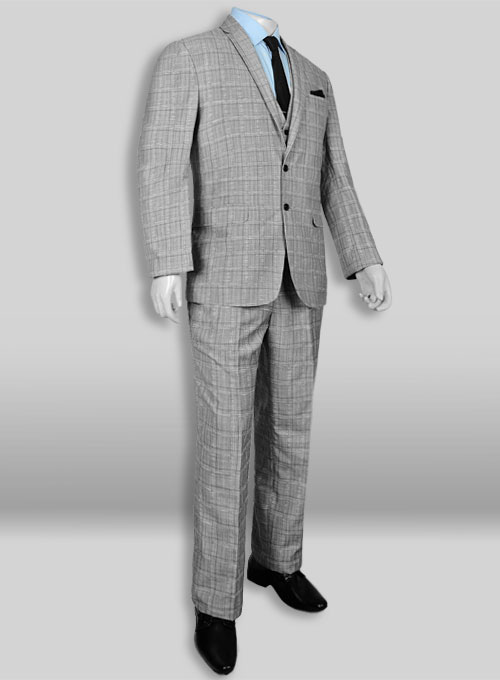 Light Gray Checks Wool Linen Suit