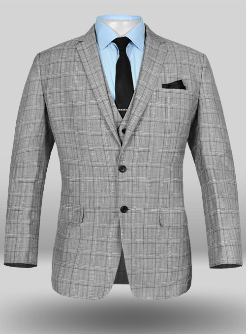 Light Gray Checks Wool Linen Suit