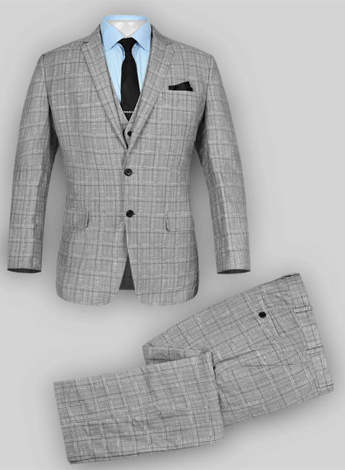 Light Gray Checks Wool Linen Suit