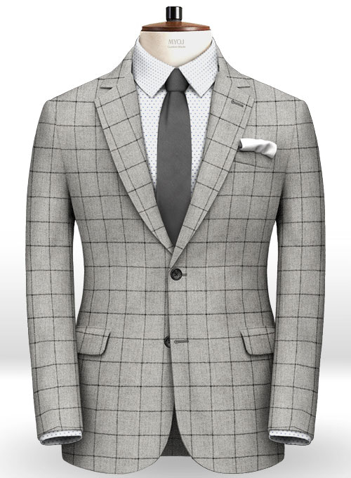 Light Weight Checks Light Gray Tweed Suit - Click Image to Close