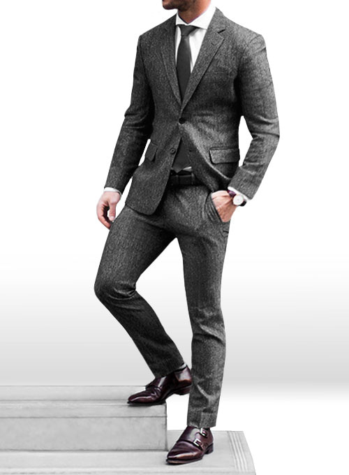 Light Weight Slubby Black Tweed Suit