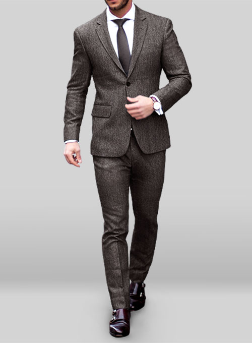 Light Weight Slubby Brown Black Tweed Suit