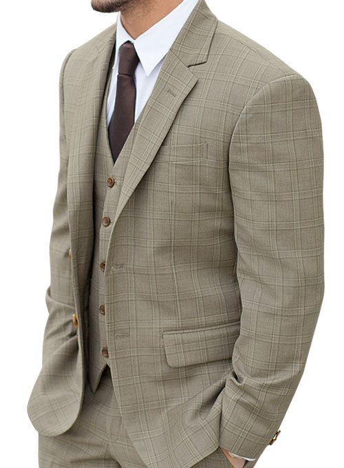 Napolean Beige Checks Wool Suit