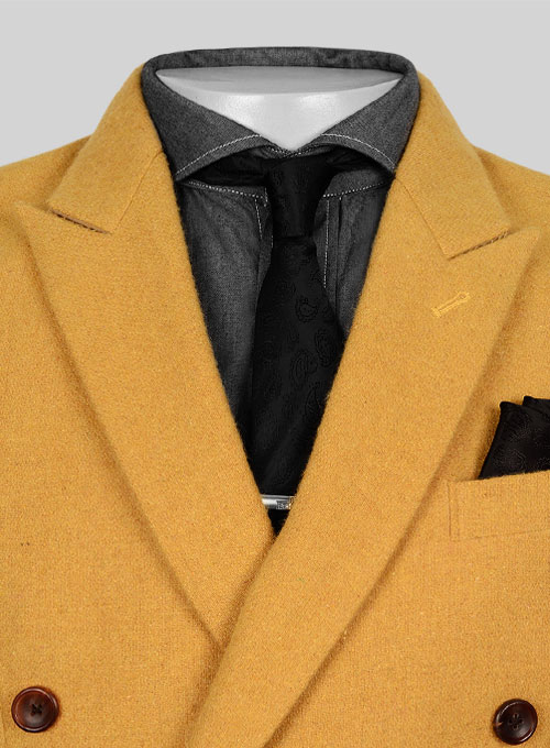 Naples Yellow Tweed Double Breasted Jacket - Click Image to Close