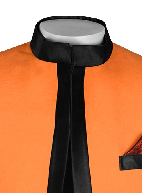 Pure Neon Orange Linen Nehru Tuxedo Jacket