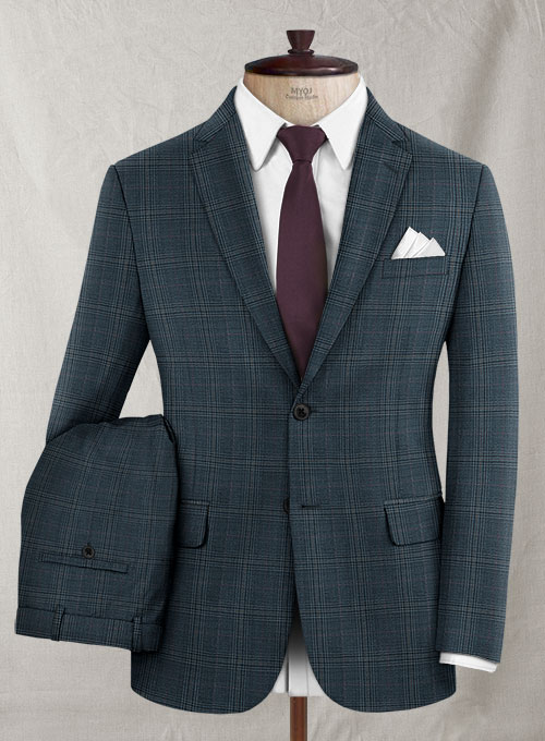 Reda Isle Blue Checks Wool Suit