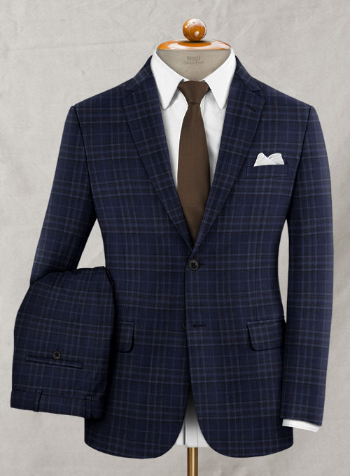 Reda Port Blue Checks Wool Suit