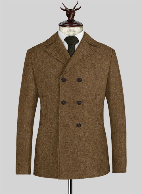 Royal Brown Heavy Tweed Pea Coat
