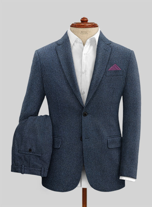 Showman Blue Herringbone Tweed Suit