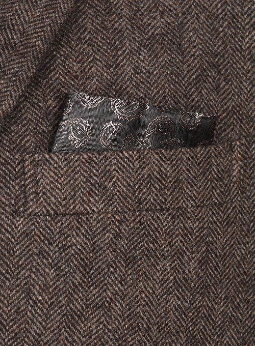 Vintage Dark Brown Herringbone Tweed Suit - Leather Trims - Click Image to Close