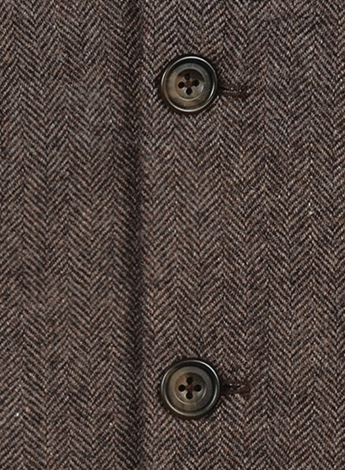 Vintage Dark Brown Herringbone Tweed Suit - Leather Trims - Click Image to Close