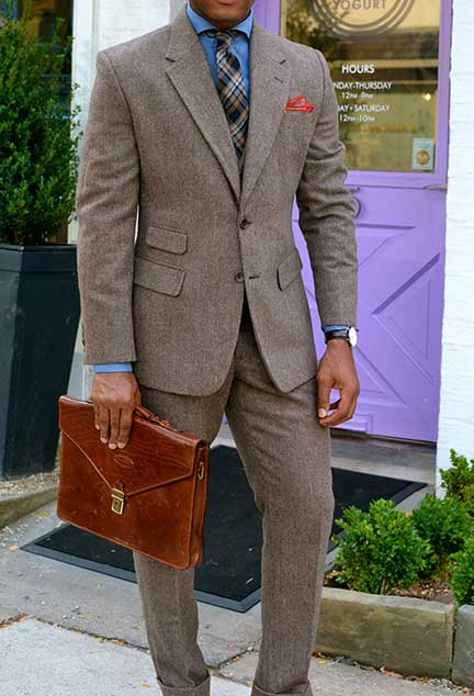 Vintage Dark Brown Herringbone Tweed Suit - Click Image to Close