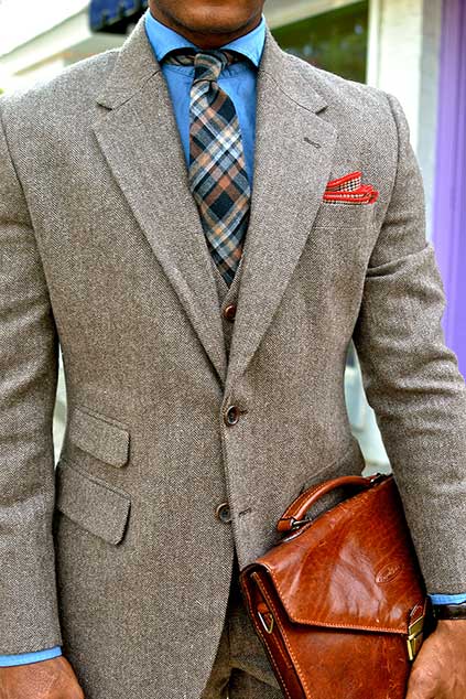 Vintage Dark Brown Herringbone Tweed Suit - Click Image to Close
