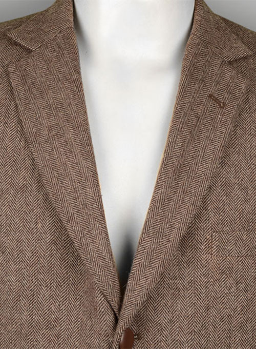 Vintage Dark Brown Herringbone Tweed Jacket - Click Image to Close