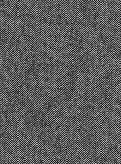 Vintage Herringbone Gray Tweed Jacket - Leather Trims - Click Image to Close