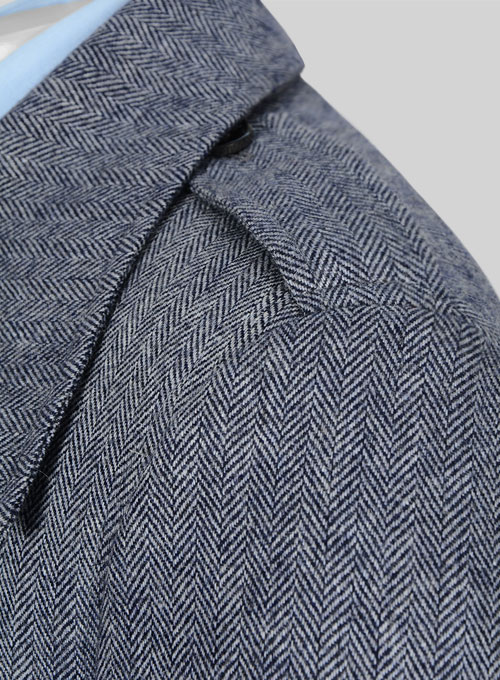 Vintage Herringbone Blue Tweed GQ Trench Coat - Click Image to Close