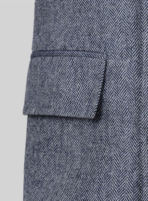 Vintage Herringbone Blue Tweed GQ Trench Coat - Click Image to Close