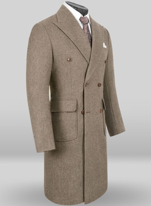 Musto Vintage Dark Brown Herringbone Tweed Overcoat - Click Image to Close