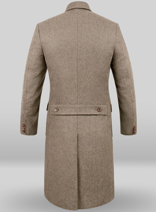 Musto Vintage Dark Brown Herringbone Tweed Overcoat - Click Image to Close