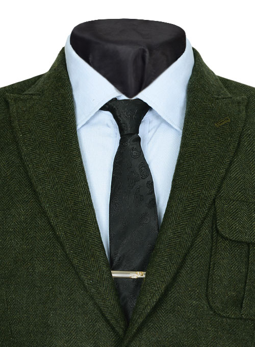 Vintage Herringbone Green Tweed Danish Style Sports Coat