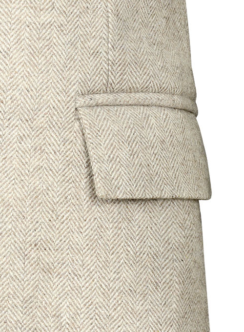 Vintage Herringbone Light Beige Tweed Long Coat - Click Image to Close