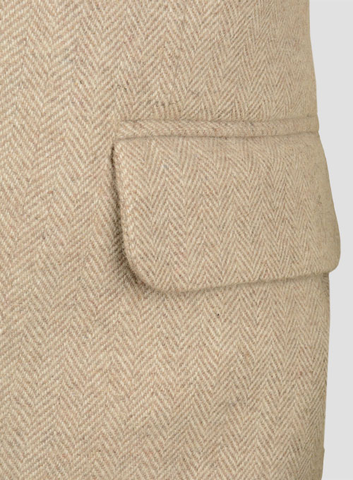 Vintage Herringbone Light Beige Tweed Jacket - Click Image to Close