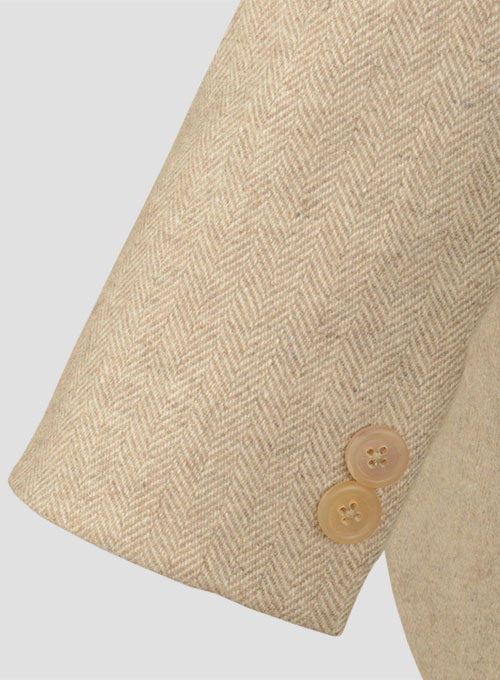 Vintage Herringbone Light Beige Tweed Jacket - Click Image to Close
