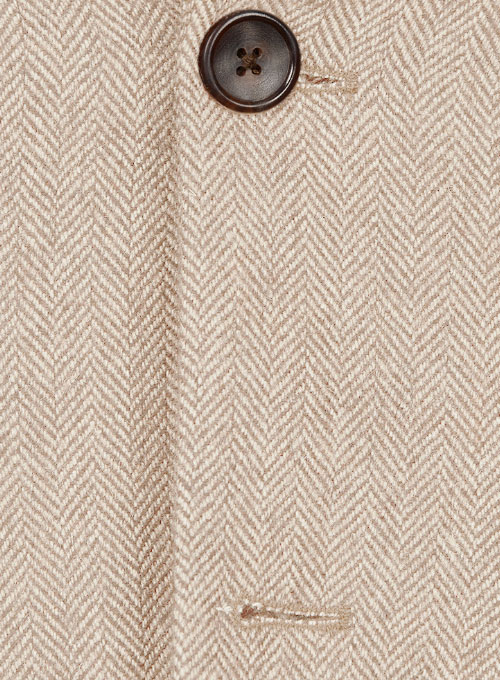 Vintage Herringbone Light Beige Tweed Suit - Leather Trims - Click Image to Close