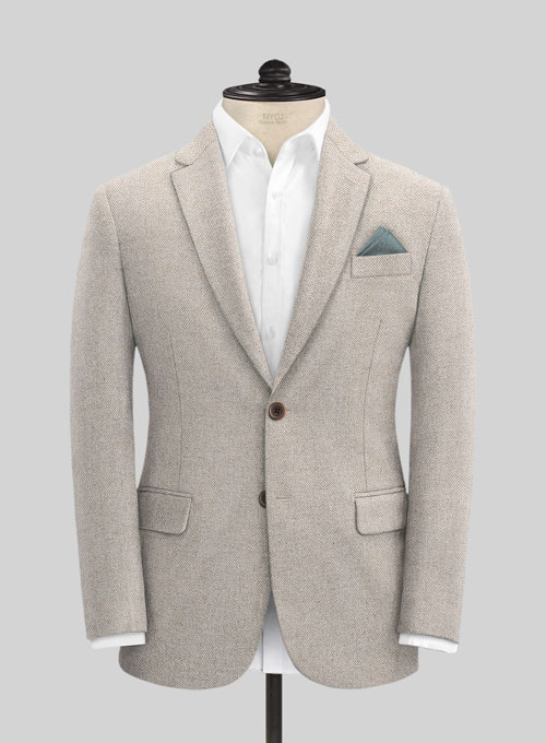 Vintage Herringbone Light Beige Tweed Jacket - Click Image to Close