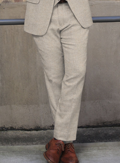 Vintage Herringbone Light Beige Tweed Suit