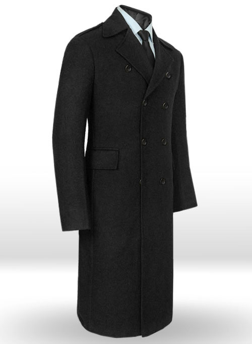 Vintage Plain Black Tweed GQ Trench Coat - Click Image to Close