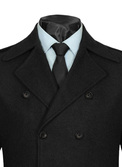 Vintage Plain Black Tweed GQ Trench Coat - Click Image to Close