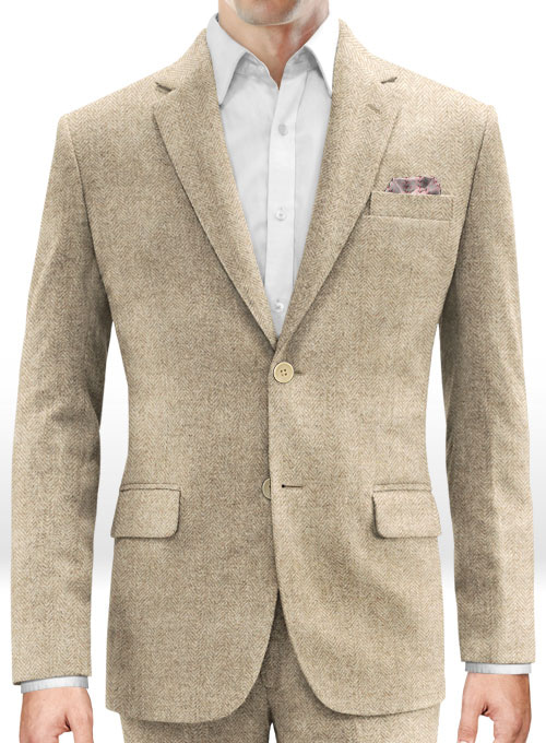 Vintage Herringbone Light Beige Tweed Jacket - Click Image to Close