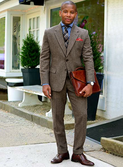 Vintage Dark Brown Herringbone Tweed Suit - Click Image to Close