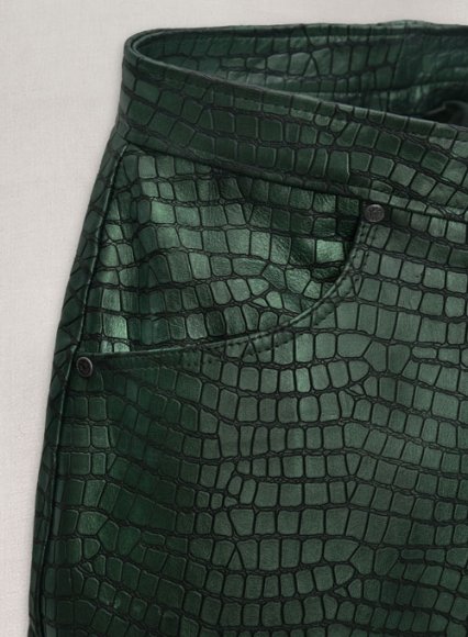 (image for) Croc Metallic Green Tiered Fringes Leather Pants