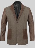 (image for) Vintage Dark Brown Herringbone Tweed Leather Combo Blazer # 652