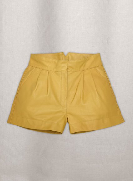 Yellow Leather Cargo Shorts Style # 360