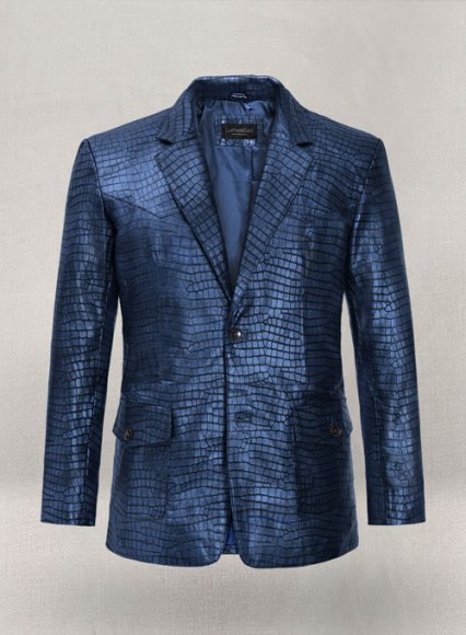 Croc Metallic Blue Western Leather Blazer