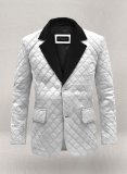(image for) White Bocelli Tuxedo Quilted Leather Blazer