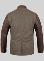 (image for) Vintage Dark Brown Herringbone Tweed Leather Combo Blazer # 652