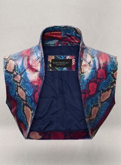 (image for) Bold Blue Python Bolero Leather Jacket # 2